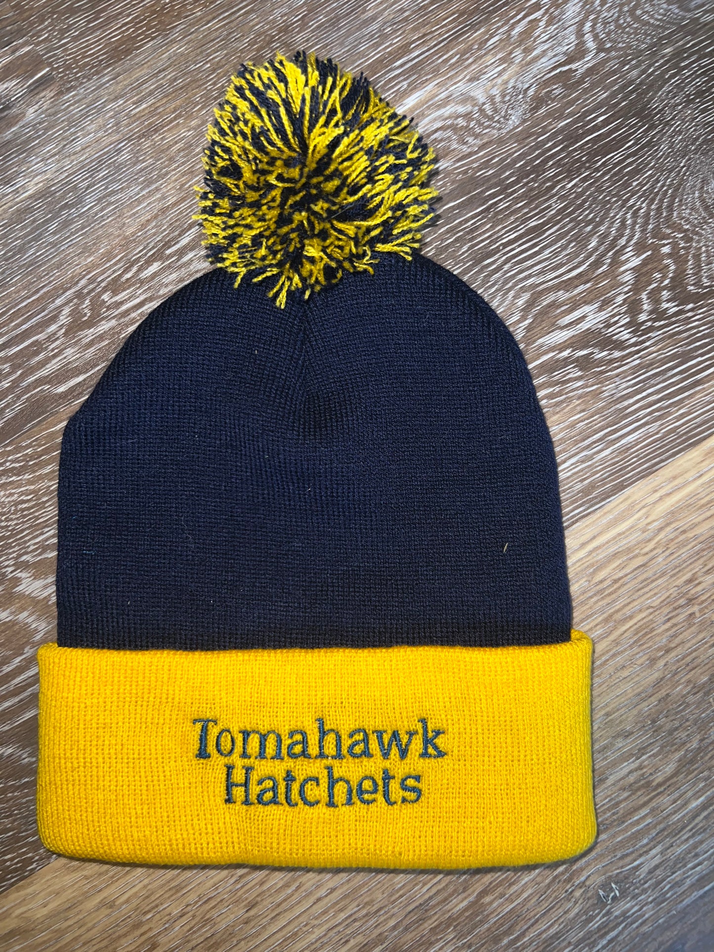 Navy/Yellow Pom Pom Beanie