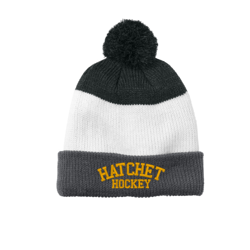 Navy/White/Gray Color Block Pom Pom Beanie