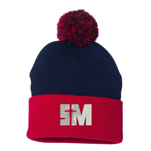 St Mary's Navy/Red Pom Pom Beanie