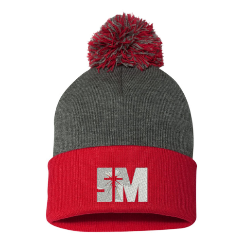 St Mary's Red/Gray Pom Pom Beanie